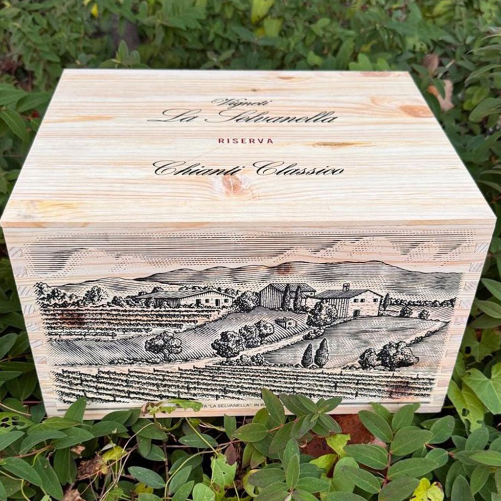 Boite vin en bois personnalisée par une impression UV représentant un paysage
